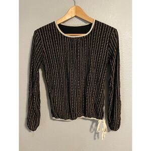 Vintage Womens Top Medium Black Floral Mesh Cropped Cinch Hem Fairy Grunge Y2K